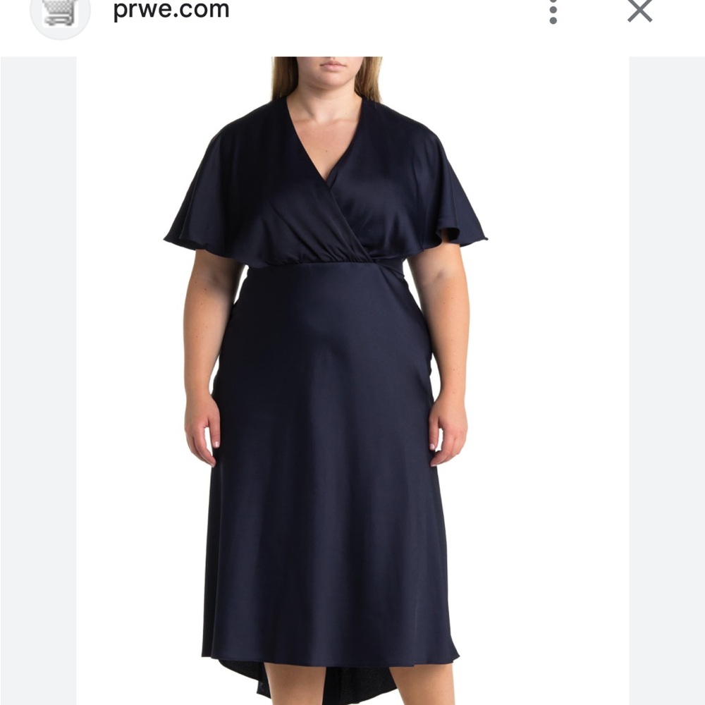 Taylor Woman Plus Size Midnight Blue Dress Flair Sleeves Satin